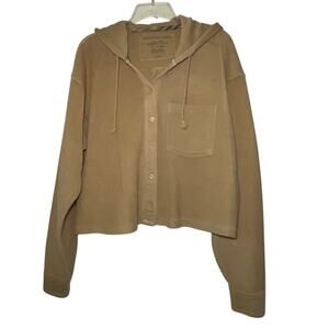 American Eagle Hoodie Jacket Womens Size S Gold Button-up Casual Ribbed Layer